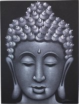 Boeddha Schilderij - Grijs & Zandkleurige Afwerking - 80x60x3cm