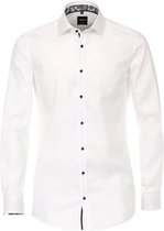 VENTI body fit overhemd - wit structuur (zwart contrast) - Strijkvriendelijk - Boordmaat: 38