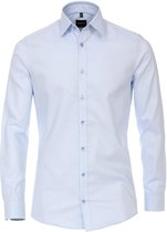 VENTI body fit overhemd - lichtblauw-wit structuur (contrast) - Strijkvriendelijk - Boordmaat: 43
