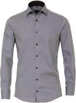 VENTI modern fit overhemd - grijs-wit structuur (contrast) - Strijkvrij - Boordmaat: 43