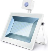 LED Bouwlamp 100 Watt met Sensor - LED Schijnwerper - Aigi Sunny - Helder/Koud Wit 6400K - Waterdicht IP65 - Mat Wit - Aluminium - BES LED