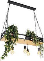 QAZQA shelf - Industriele Hanglamp eettafel voor boven de eettafel | in eetkamer - 5 lichts - L 100 cm - Zwart - Industrieel - Woonkamer | Slaapkamer | Keuken