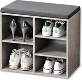 Schoenenbank - 5 paar schoenen met Zitkussen & Opbergvakken - Open Schoenenkast - FSC® hout - Afm 51.5 x 29.5 x 48 Cm - Grijs