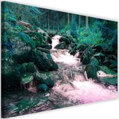 Schilderij Waterval in bos, 2 maten, groen, Premium print