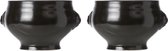 Set van 2x stuks zwarte soepkommen leeuwkop van porselein 11 cm rond - Soepbekers/soepkommen