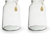2x stuks transparante Eco taps toelopende bloemen/boeket vaas/vazen van glas 35 x 17 cm
