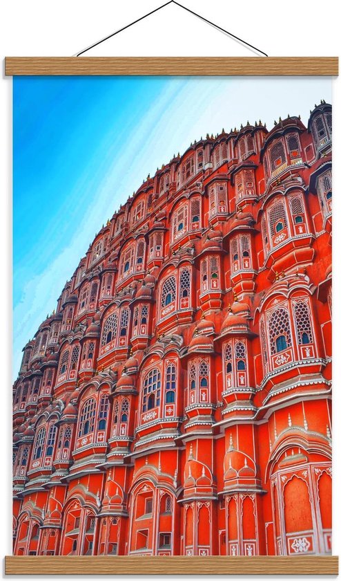 Schoolplaat – Hawa Mahal paleis in Jaipur, India - 40x60cm Foto op Textielposter (Wanddecoratie op Schoolplaat)