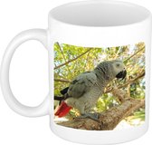 Dieren foto mok grijze roodstaart papegaai - papegaaien beker wit 300 ml