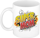 Super mom cadeau mok / beker - wit - comic stijl / popart - cadeau voor mama / moederdag