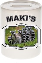 Dieren liefhebber maki familie spaarpot  9 cm jongens en meisjes - keramiek - Cadeau spaarpotten maki apen liefhebber