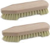 Set van 2 schrobborstels hout met baard en spitse neus - Schoonmaakartikelen/schoonmaakborstels - 22 x 6 cm