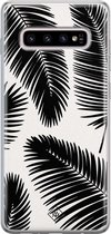 Samsung S10 Plus hoesje siliconen - Palm leaves silhouette | Samsung Galaxy S10 Plus case | zwart | TPU backcover transparant