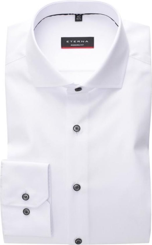 ETERNA modern fit overhemd - niet doorschijnend twill heren overhemd - wit (zwart contrast) - Strijkvrij - Boordmaat: 38