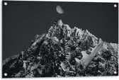 Tuinposter – Maan boven Berg (zwart/wit) - 90x60cm Foto op Tuinposter  (wanddecoratie voor buiten en binnen)