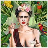 JUNIQE - Poster met kunststof lijst Frida Con Amigos -50x50 /Groen &