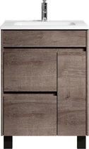Badplaats Badkamermeubel Set Salzburg 60 cm - Bruin eiken - Staand Badmeubel met Wastafel