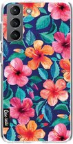 Casetastic Samsung Galaxy S21 4G/5G Hoesje - Softcover Hoesje met Design - Colorful Hibiscus Print