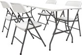 Tuinzitgroep - 180 cm tafel met 4 Stoelen - Tuinmeubelset Klapbaar - Eetgroep Wit Kunststof