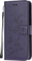 Samsung Galaxy A12 Hoesje - Coverup Bloemen & Vlinders Book Case - Donkerpaars