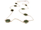 Zilveren halsketting halssnoer collier roos goud verguld Model Hexagon gezet met grijs groene stenen