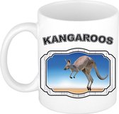 Dieren kangoeroe beker - kangaroos/ kangoeroes mok wit 300 ml