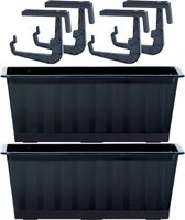 2x Kunststof Agro plantenbakken/bloembakken antraciet grijs 6,5 liter met ophangbeugels - Balkonbakken