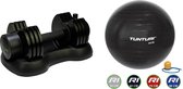 Tunturi - Fitness Set - Verstelbare Dumbbellset 12,5 kg - Gymball Zwart 55 cm