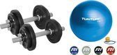 Tunturi - Fitness Set - Halterset 20 kg incl 2 Dumbbellstangen  - Gymball Blauw 55 cm