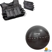 Tunturi - Fitness Set - Gewichtsvest 10 kg - Gymball Zwart met Anti Burst 55 cm