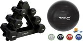 Tunturi - Fitness Set - Dumbbell Opbergrek incl 2x 1 t/m 3 dumbbells  - Gymball Zwart 65 cm