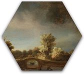 Schilderij Landschap met stenen brug - Rembrandt - Rijksmuseum - Dibond - Hexagon - zeshoek - 50 x 50 cm