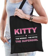 Naam cadeau Kitty - The woman, The myth the supergirl katoenen tas - Boodschappentas verjaardag/ moeder/ collega/ vriendin