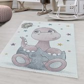 Tapijtenloods Dino Laagpolig Baby Kinderkamer Vloerkleed Roze / Wit - 80x150 CM