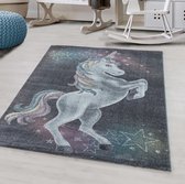 Impression Unicorn Eenhoorn Laagpolig Baby Kinderkamer Vloerkleed Grijs- 80x150 CM.