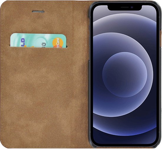 Etui iPhone 12 - Bookcase - Etui Portefeuille Etui Portefeuille Ultra Fin en Cuir Véritable Vert Pin