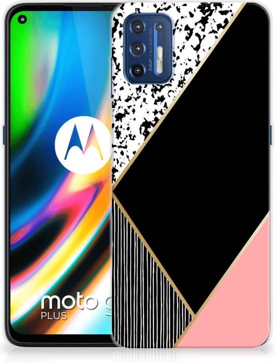 bol.com | Telefoonhoesje Motorola Moto G9 Plus TPU Silicone Hoesje Black  Pink Shapes