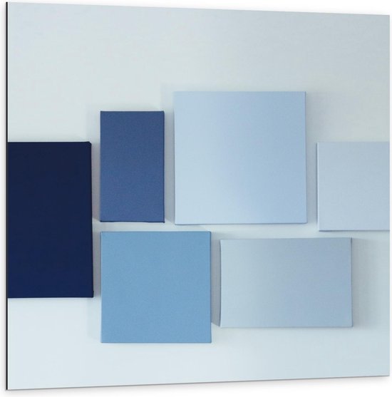 Dibond - Blauwe Kleurenwaaier - 100x100cm Foto op Aluminium (Wanddecoratie van metaal)