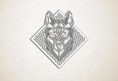 Line Art - Wolf 3 met achtergrond - M - 60x60cm - Wit - geometrische wanddecoratie