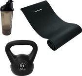 Tunturi - Fitness Set - Kettlebell 6 kg - Fitnessmat 160 x 60 x 0,7 cm - Shakebeker