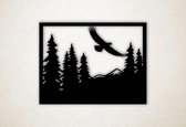 Wanddecoratie - Wandpaneel - adelaar in bos - S - 45x59cm - Zwart - muurdecoratie - Line Art