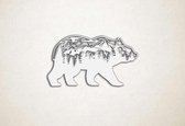 Wanddecoratie - Lopende beer met gebergte - XS - 17x30cm - Wit - muurdecoratie - Line Art