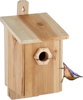 Relaxdays vogelhuisje hangend - houten nestkast - vogelhuis koolmees - tuin - vogels - M