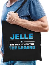 Naam cadeau Jelle - The man, The myth the legend katoenen tas - Boodschappentas verjaardag/ vader/ collega/ geslaagd