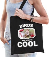 Dieren pestvogel  katoenen tasje volw + kind zwart - birds are cool boodschappentas/ gymtas / sporttas - cadeau vogels fan