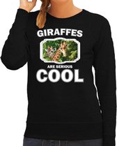 Dieren giraffen sweater zwart dames - giraffes are serious cool trui - cadeau sweater giraffe/ giraffen liefhebber XS
