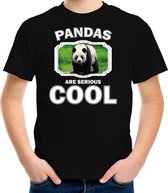 Dieren pandaberen t-shirt zwart kinderen - pandas are serious cool shirt  jongens/ meisjes - cadeau shirt grote panda/ pandaberen liefhebber M (134-140)