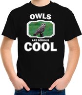 Dieren uilen t-shirt zwart kinderen - owls are serious cool shirt  jongens/ meisjes - cadeau shirt velduil/ uilen liefhebber XL (158-164)