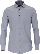 VENTI modern fit overhemd - blauw met wit structuur (contrast) - Strijkvrij - Boordmaat: 43