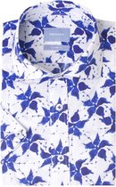 Tresanti Heren Overhemd Korte Mouw Wit Blauwe Bloem Print Tailored Fit - 42