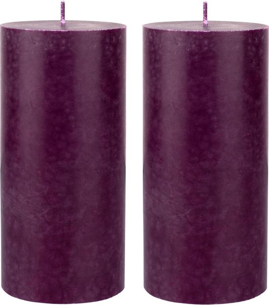 4x stuks paarse cilinderkaarsen/stompkaarsen 15 x 7 cm 50 branduren - geurloze kaarsen paars